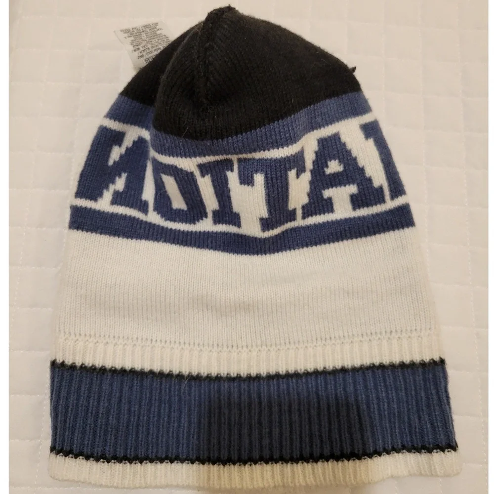 Victorias Secret PINK Nation Blue White Black Pom Pom Beanie Cozy Hat Snow Bunny